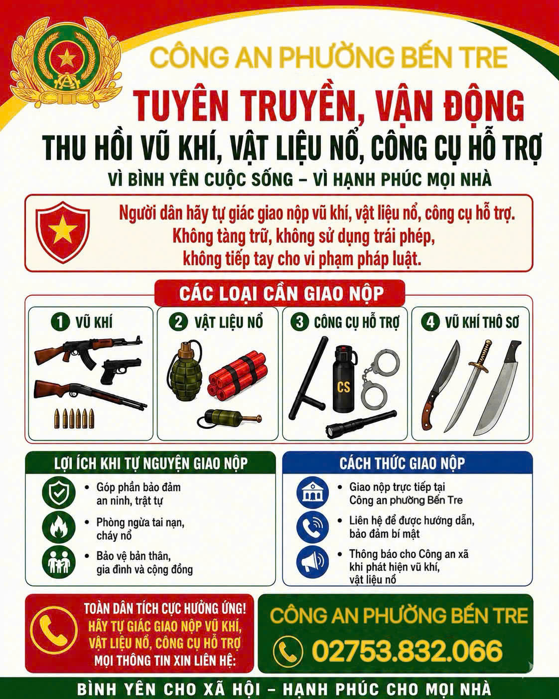 Tự giác giao nộp vũ khí, góp phần giữ gìn an ninh trật tự